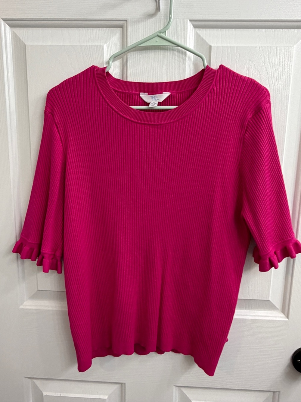 Time and Tru Women's Ribbed Short Sleeve Top in Hot Pink